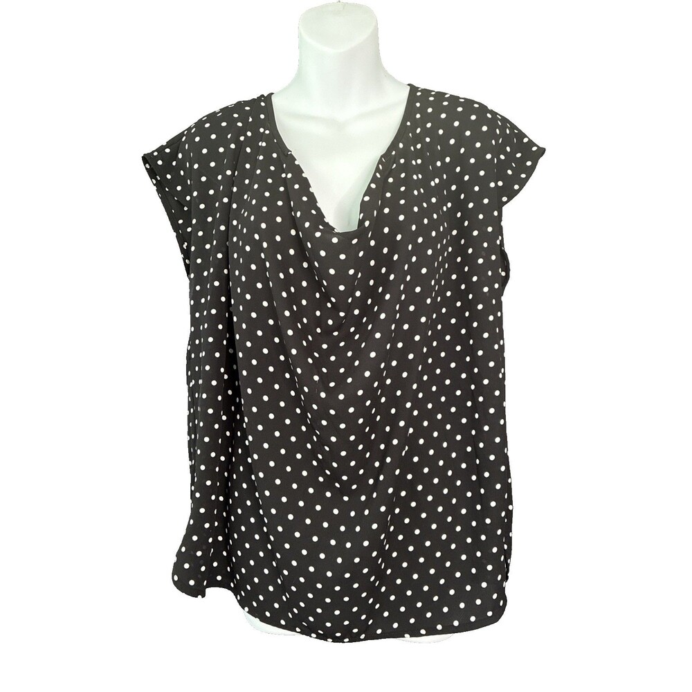 Coldwater Creek Polka Dot Draped Neck Top Medium Black White Boxy Career Casual